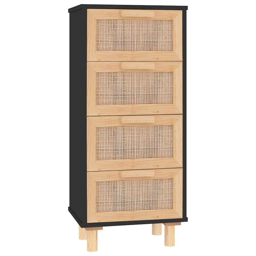 Dressoir 40X30X90 Cm Massief Grenen Hout En Rattan Zwart