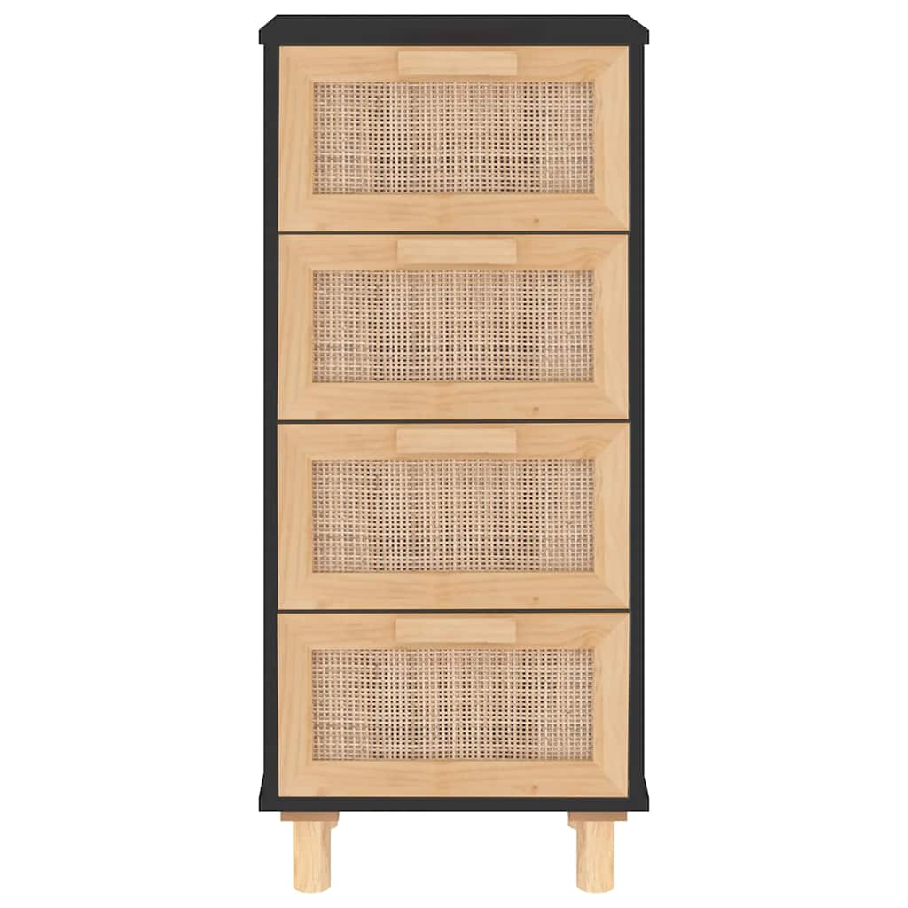 Dressoir 40X30X90 Cm Massief Grenen Hout En Rattan Zwart