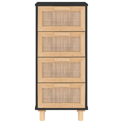 Dressoir 40X30X90 Cm Massief Grenen Hout En Rattan Zwart