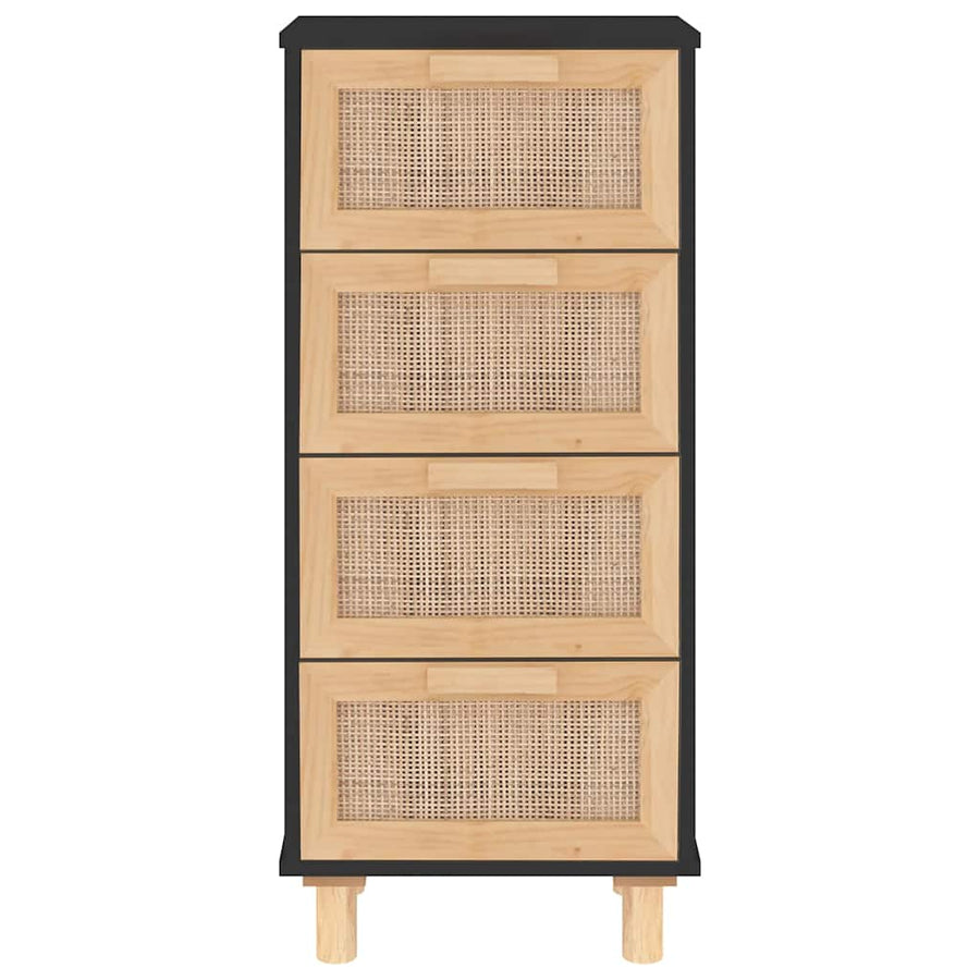 Dressoir 40X30X90 Cm Massief Grenen Hout En Rattan Zwart
