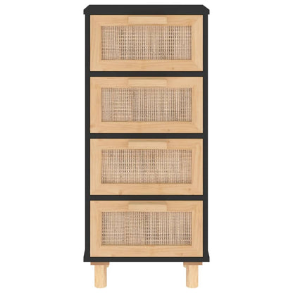 Dressoir 40X30X90 Cm Massief Grenen Hout En Rattan Zwart