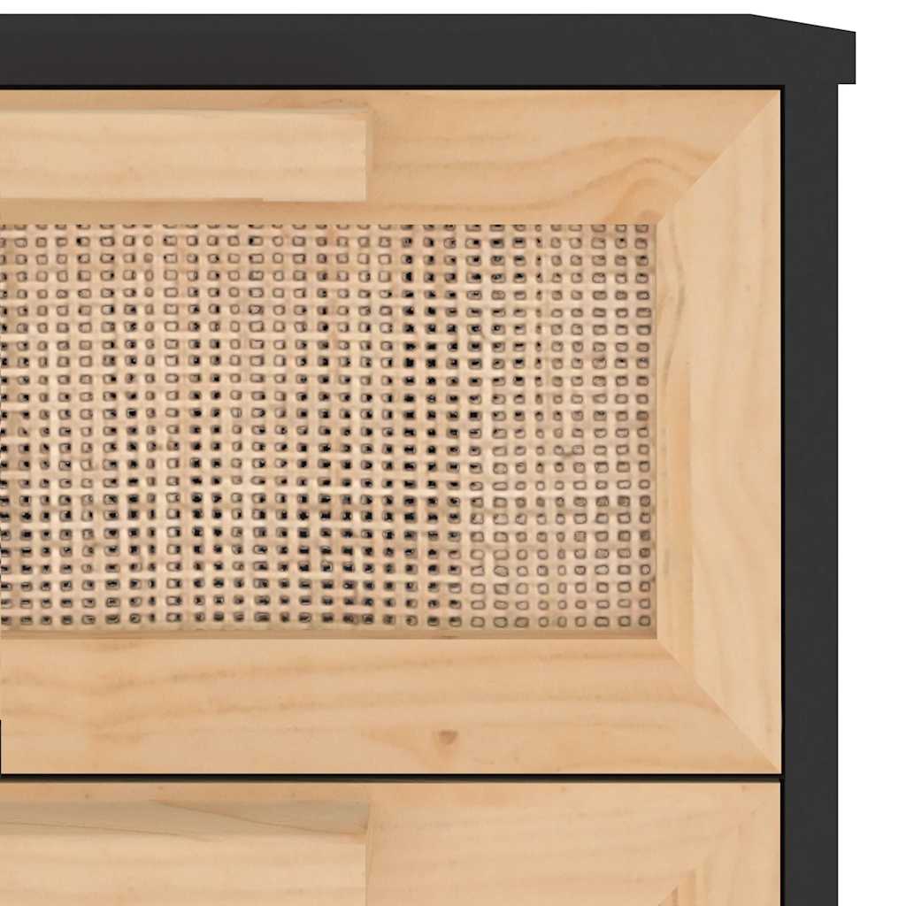 Dressoir 40X30X90 Cm Massief Grenen Hout En Rattan Zwart