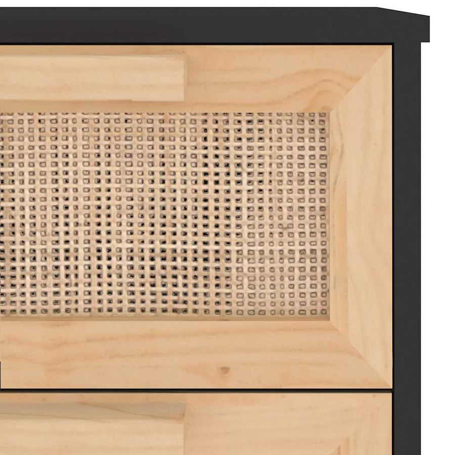 Dressoir 40X30X90 Cm Massief Grenen Hout En Rattan Zwart