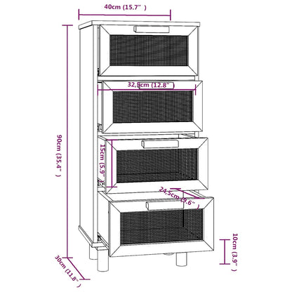 Dressoir 40X30X90 Cm Massief Grenen Hout En Rattan Zwart