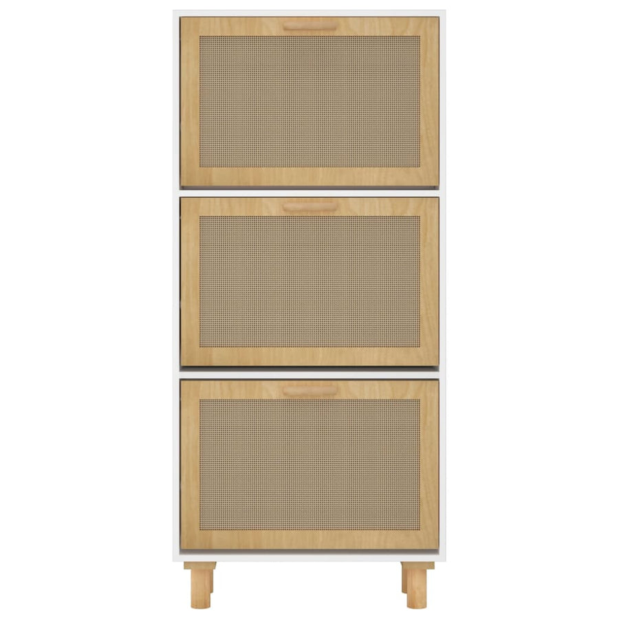 Schoenenkast 52X25X115 Cm Bewerkt Hout En Natuurlijk Rattan Wit