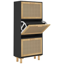 Schoenenkast 52X25X5 Cm Bewerkt Hout En Rattan Zwart