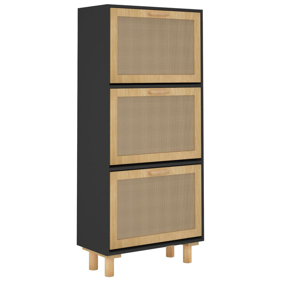 Schoenenkast 52X25X5 Cm Bewerkt Hout En Rattan Zwart