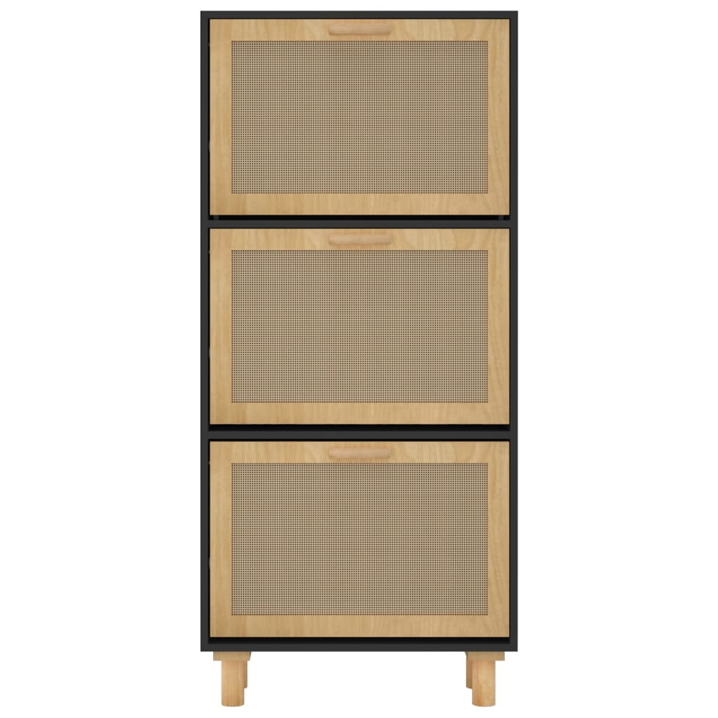 Schoenenkast 52X25X5 Cm Bewerkt Hout En Rattan Zwart