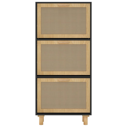 Schoenenkast 52X25X5 Cm Bewerkt Hout En Rattan Zwart