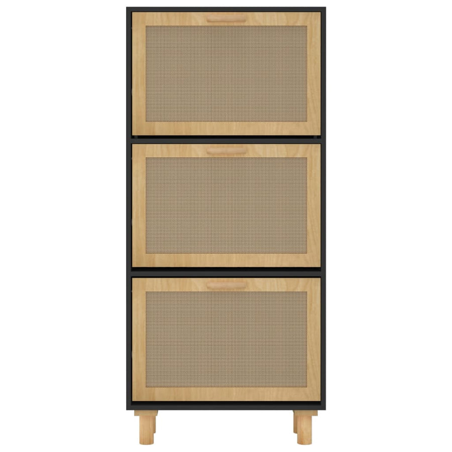 Schoenenkast 52X25X5 Cm Bewerkt Hout En Rattan Zwart