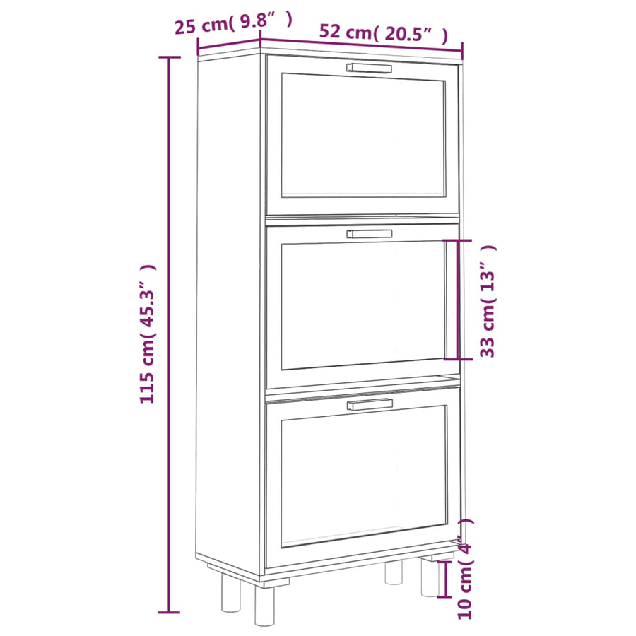 Schoenenkast 52X25X5 Cm Bewerkt Hout En Rattan Zwart