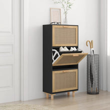 Schoenenkast 52X25X5 Cm Bewerkt Hout En Rattan Zwart