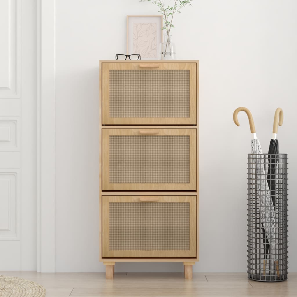 Schoenenkast 52X25X5Cm Bewerkt Hout & Natuurlijk Rattan Bruin