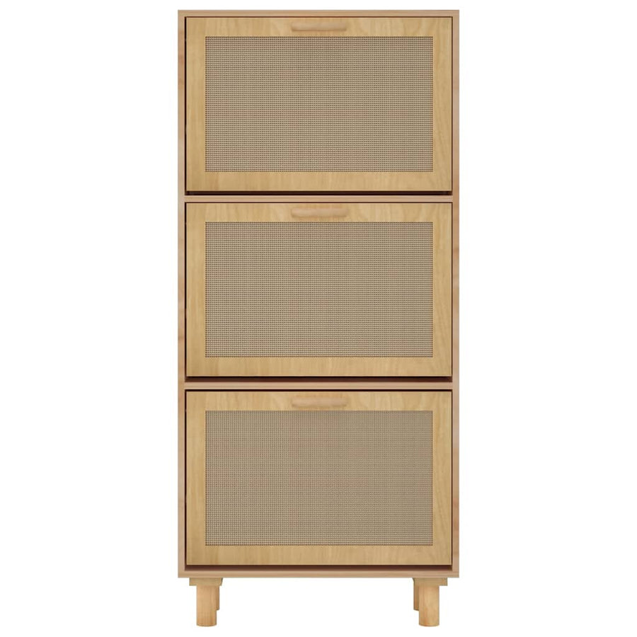 Schoenenkast 52x25x115cm bewerkt hout & natuurlijk rattan bruin