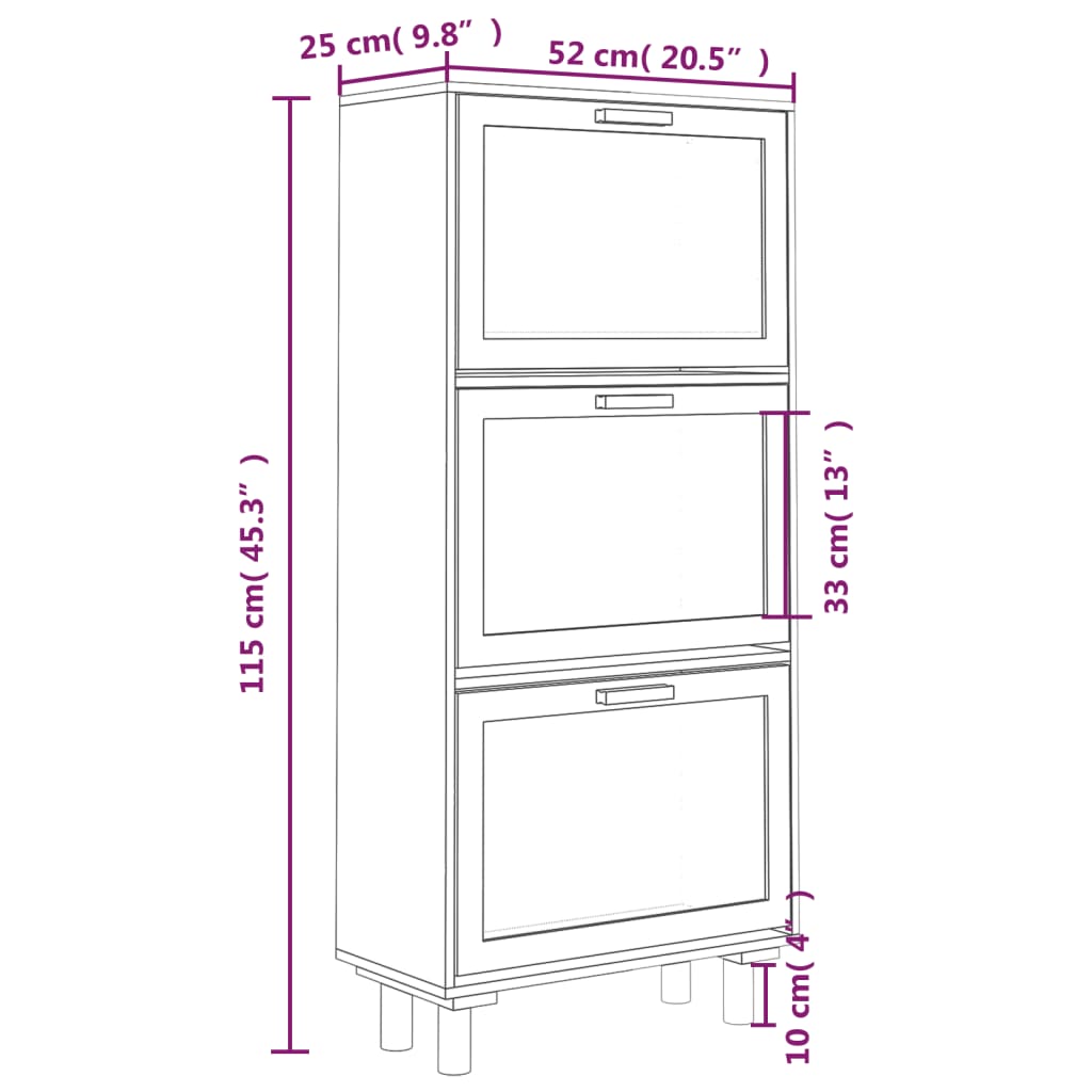 Schoenenkast 52X25X5Cm Bewerkt Hout & Natuurlijk Rattan Bruin