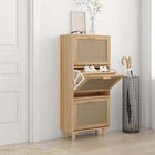 Schoenenkast 52x25x115 cm bewerkt hout met rattan bruin