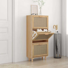 Schoenenkast 52x25x115cm bewerkt hout & natuurlijk rattan bruin