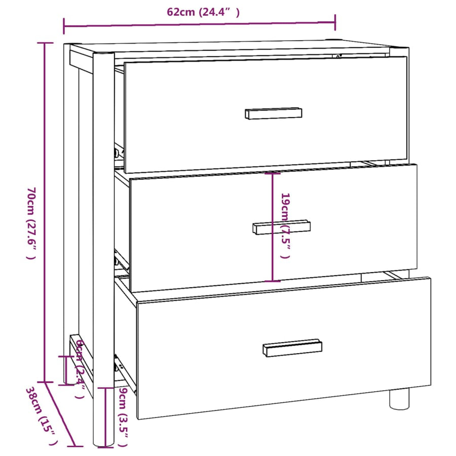 Dressoir 62X38X70 Cm Bewerkt Hout Wit