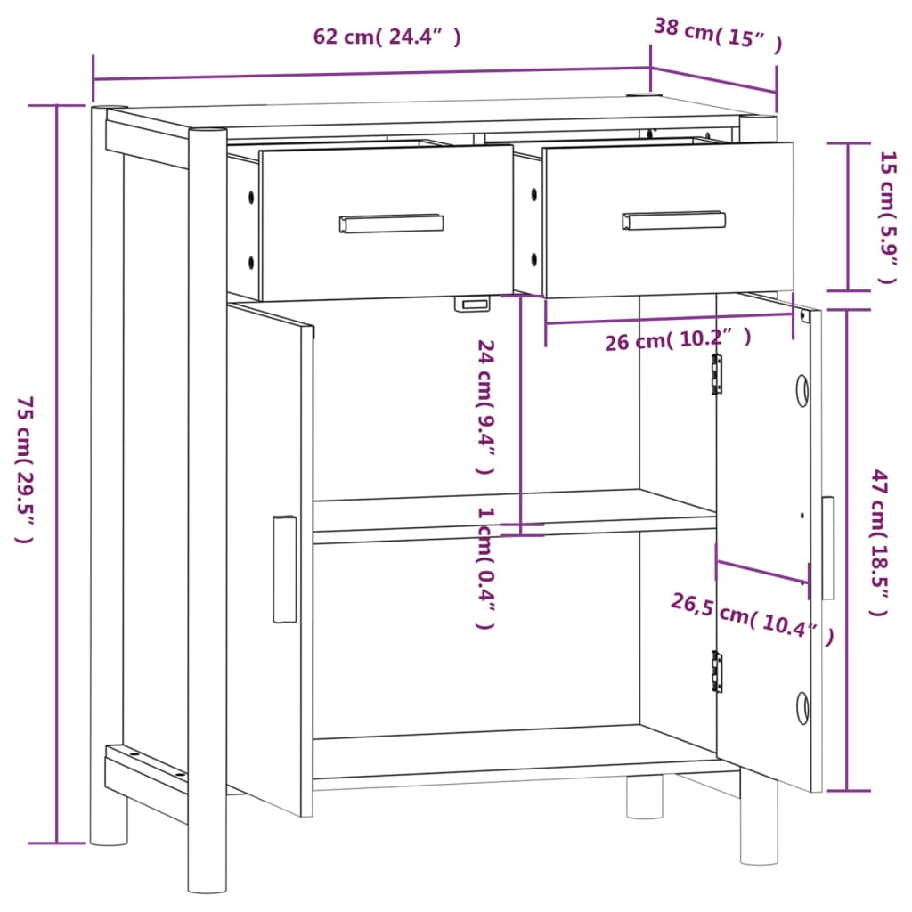 Dressoir 62X38X75 Cm Bewerkt Hout Zwart