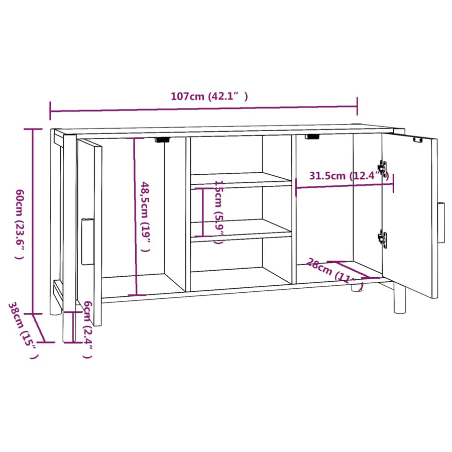 Dressoir 107X38X60 Cm Bewerkt Hout