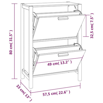 Schoenenkast 57,5X33X80 Cm Bewerkt Hout Wit