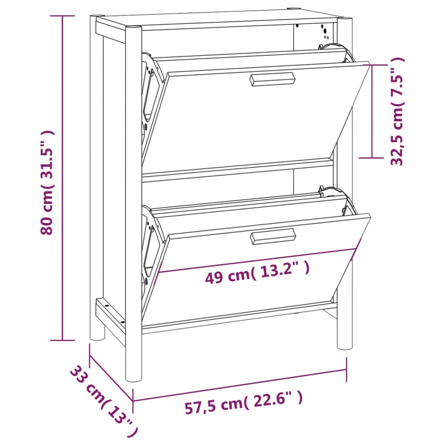 Schoenenkast 57,5X33X80 Cm Bewerkt Hout Zwart