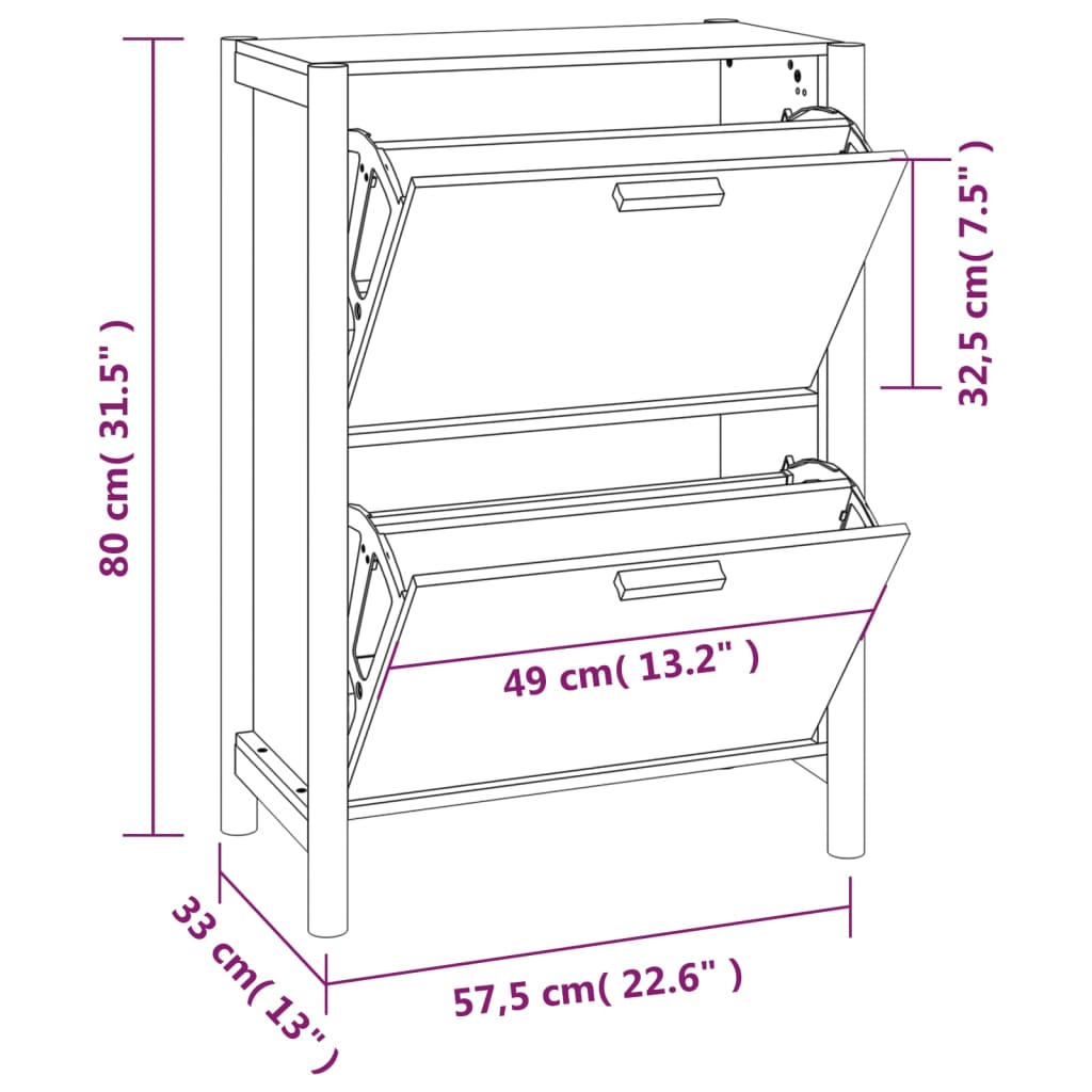 Schoenenkast 57,5X33X80 Cm Bewerkt Hout Bruin