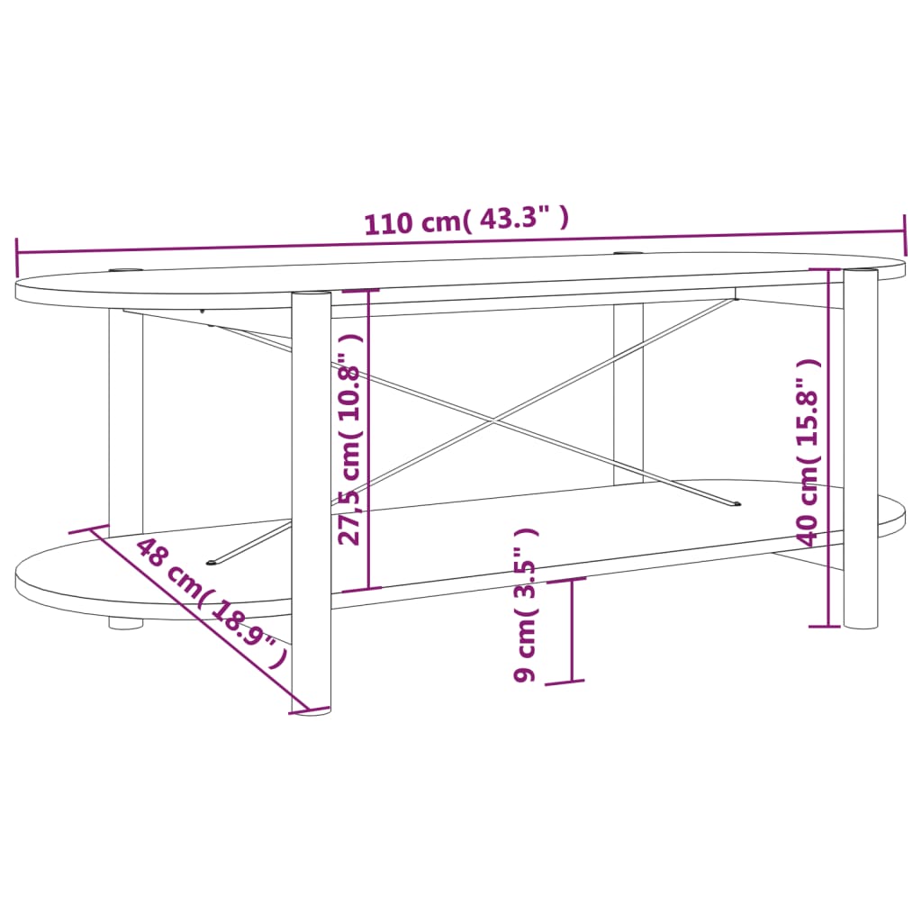 Salontafel 0X48X40 Cm Bewerkt Hout Zwart