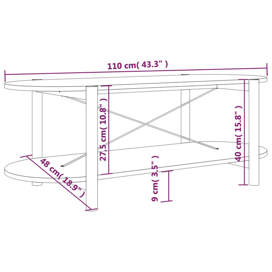 Salontafel 0X48X40 Cm Bewerkt Hout Zwart
