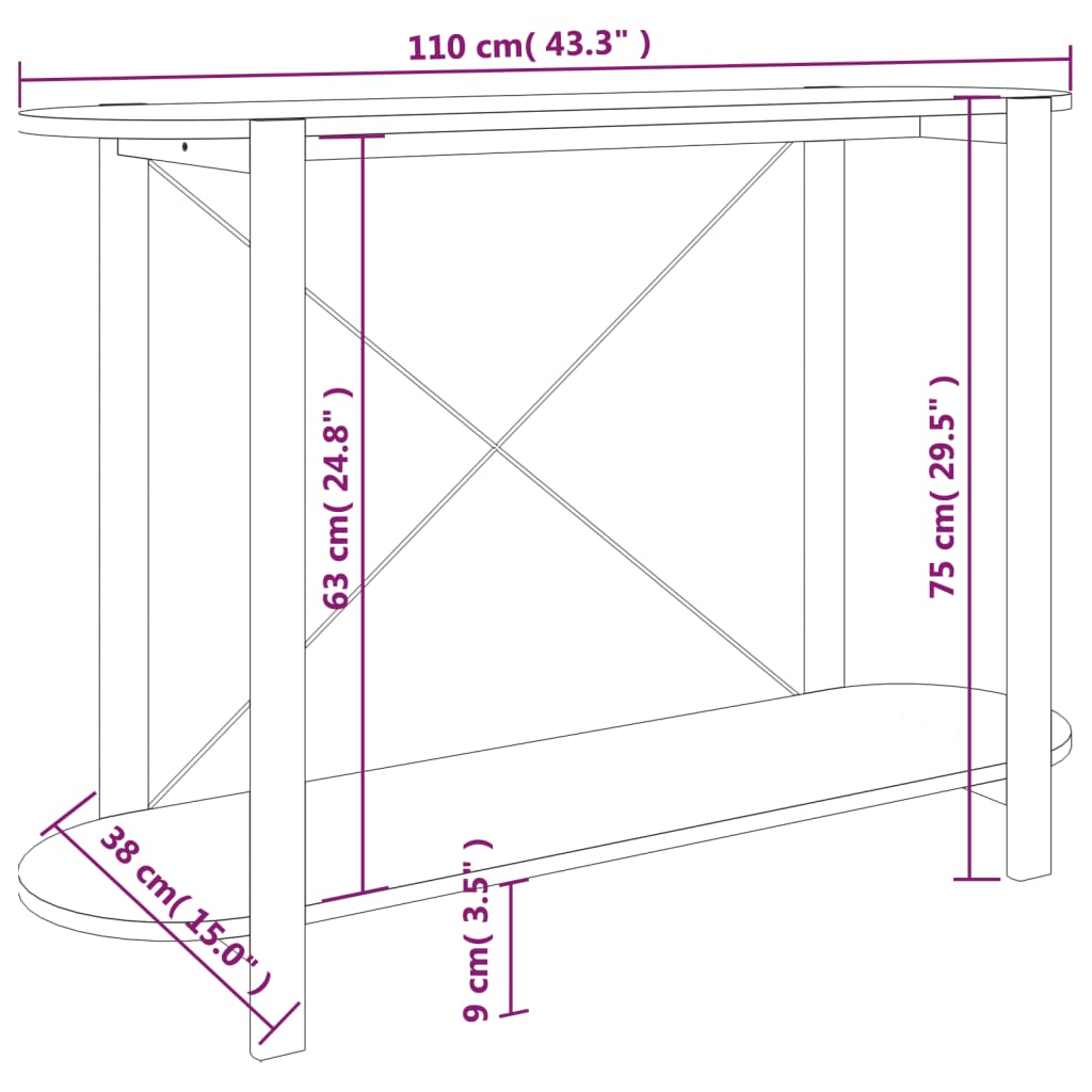 Wandtafel 110X38X75 Cm Bewerkt Hout Bruin