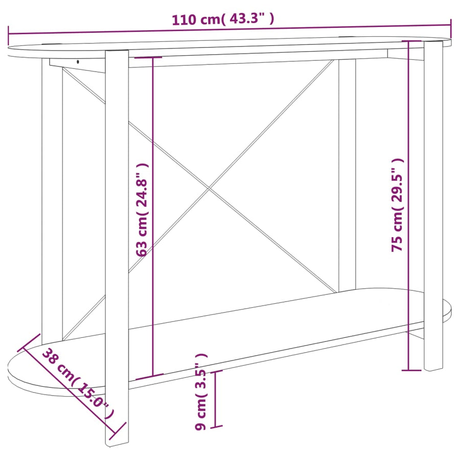 Wandtafel 110X38X75 Cm Bewerkt Hout Bruin