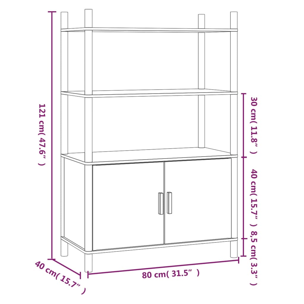 Hoge Kast 80X40X121 Cm Bewerkt Hout Zwart
