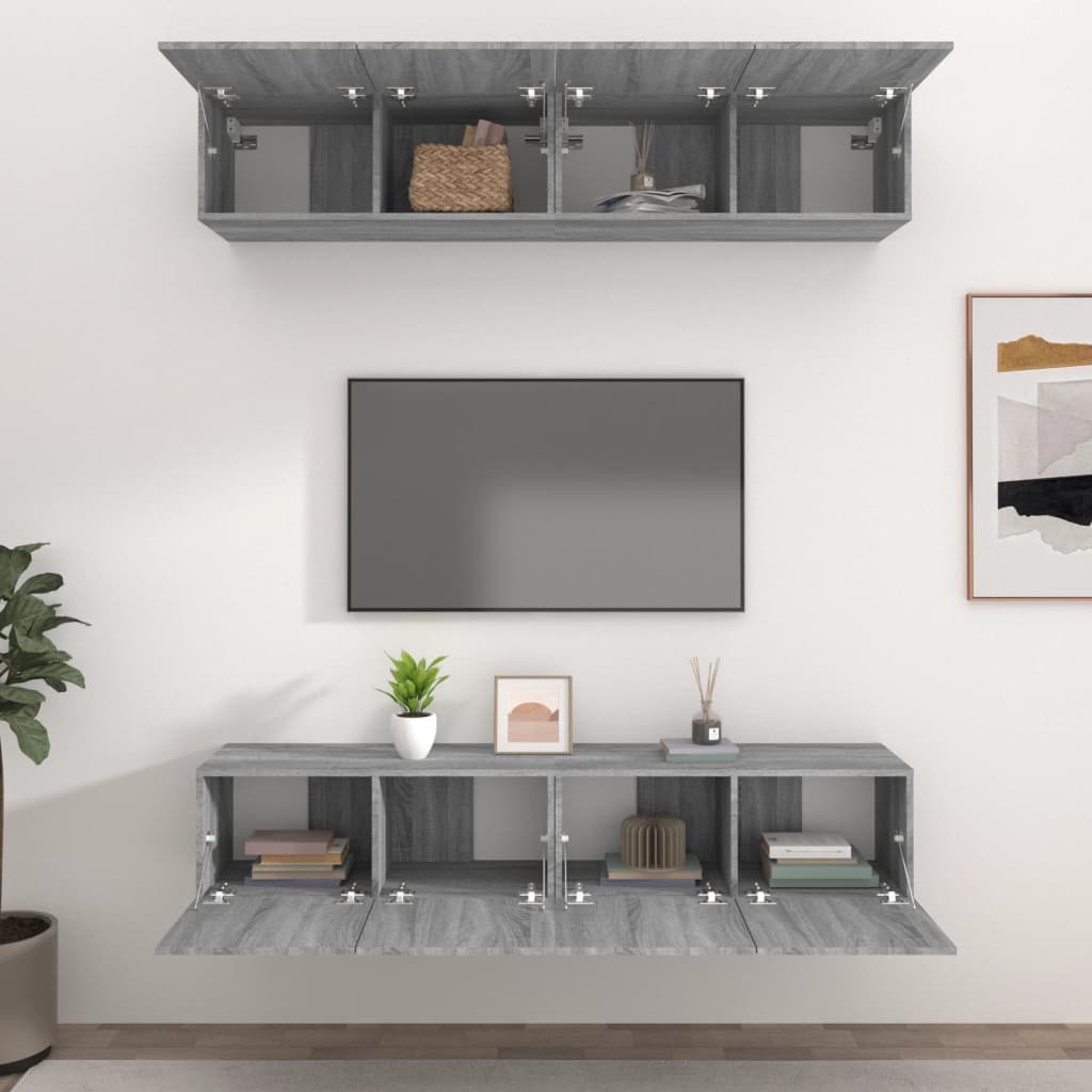 Tv-Meubelen Bewerkt Hout Eiken 80 x 30 x 30 cm Grijs sonoma