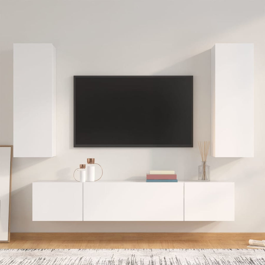 -Delige Tv-Meubelset Bewerkt Hout 80 x 30 x 30 cm Wit