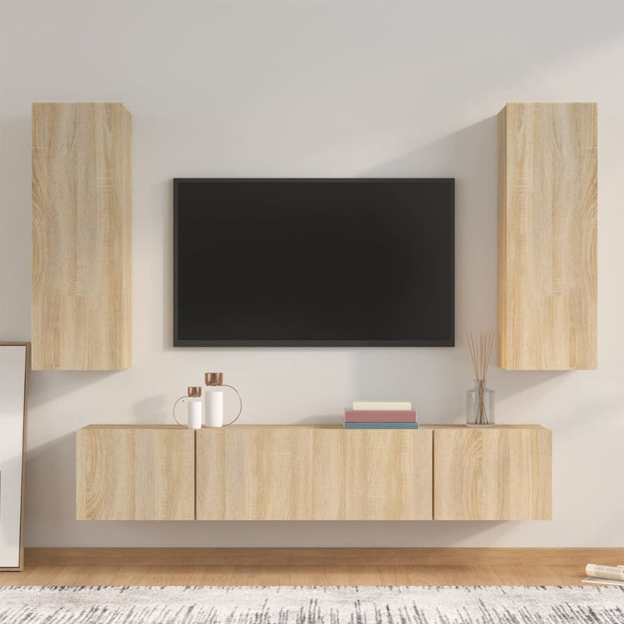 4-Delige Tv-Meubelset Bewerkt Hout Sonoma Eikenkleurig