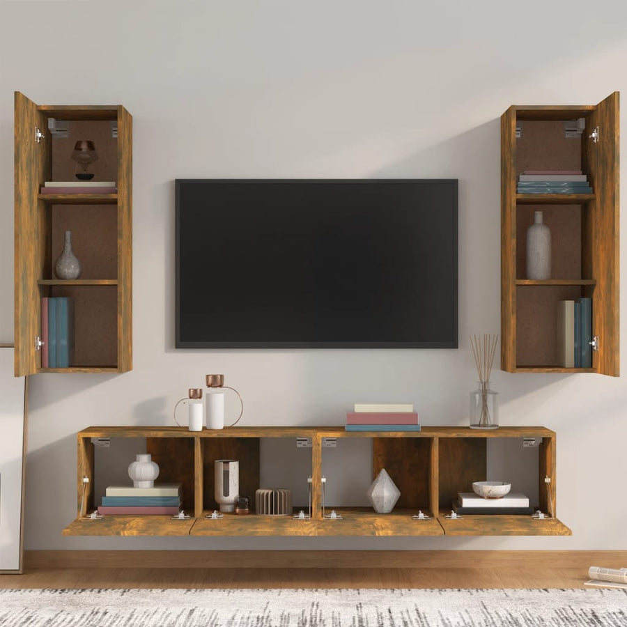 -Delige Tv-Meubelset Bewerkt Hout Kleurig 80 x 30 x 30 cm Gerookt eiken