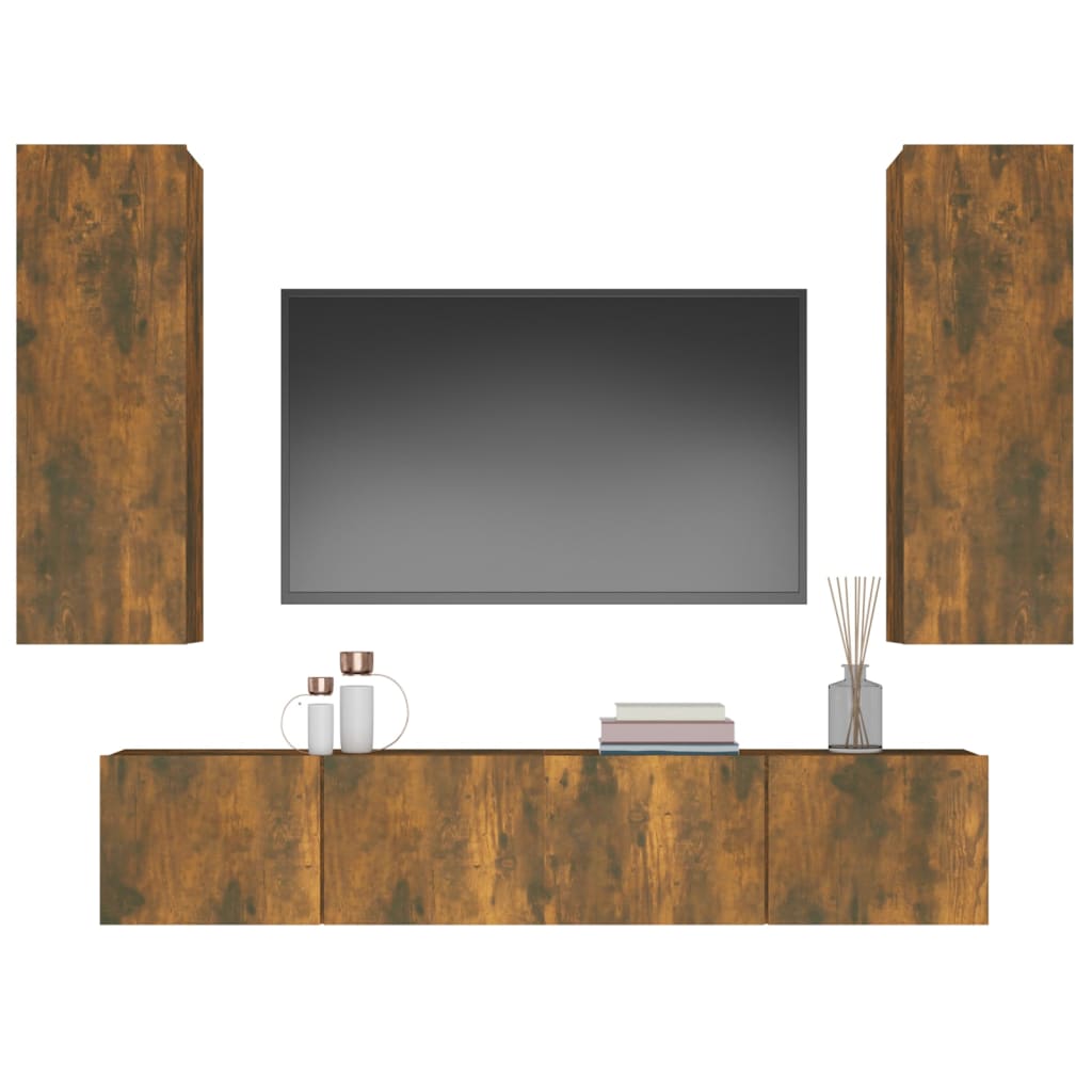 -Delige Tv-Meubelset Bewerkt Hout Kleurig 80 x 30 x 30 cm Gerookt eiken