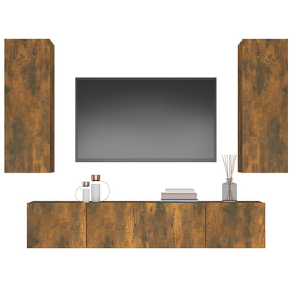 -Delige Tv-Meubelset Bewerkt Hout Kleurig 80 x 30 x 30 cm Gerookt eiken