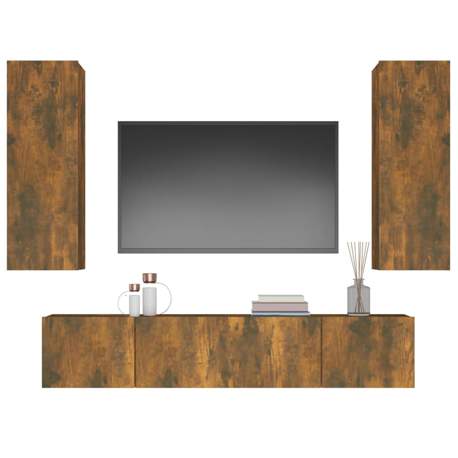 -Delige Tv-Meubelset Bewerkt Hout Kleurig 80 x 30 x 30 cm Gerookt eiken