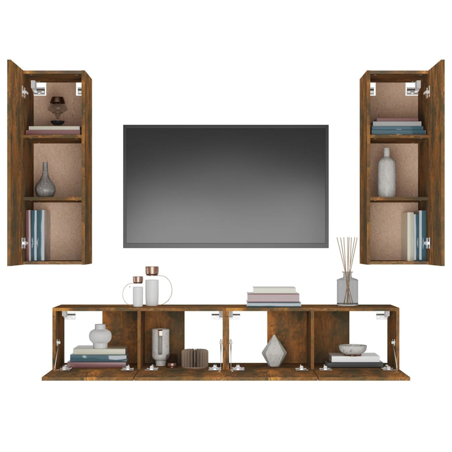 -Delige Tv-Meubelset Bewerkt Hout Kleurig 80 x 30 x 30 cm Gerookt eiken