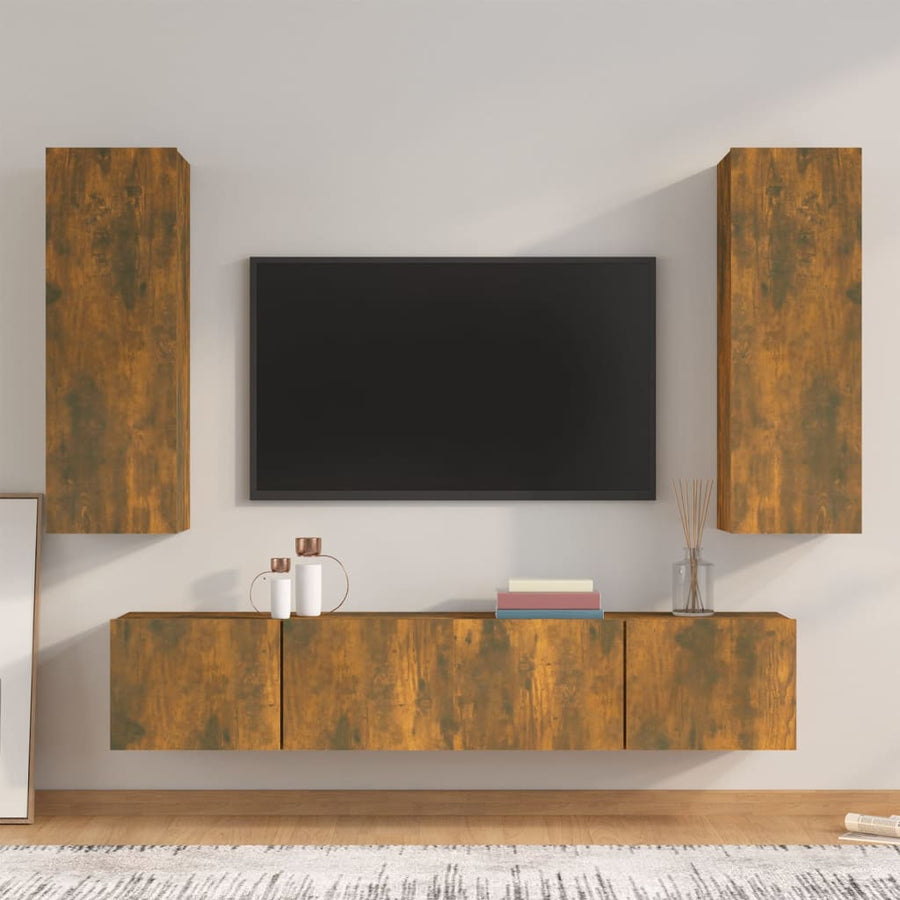 -Delige Tv-Meubelset Bewerkt Hout Kleurig 80 x 30 x 30 cm Gerookt eiken