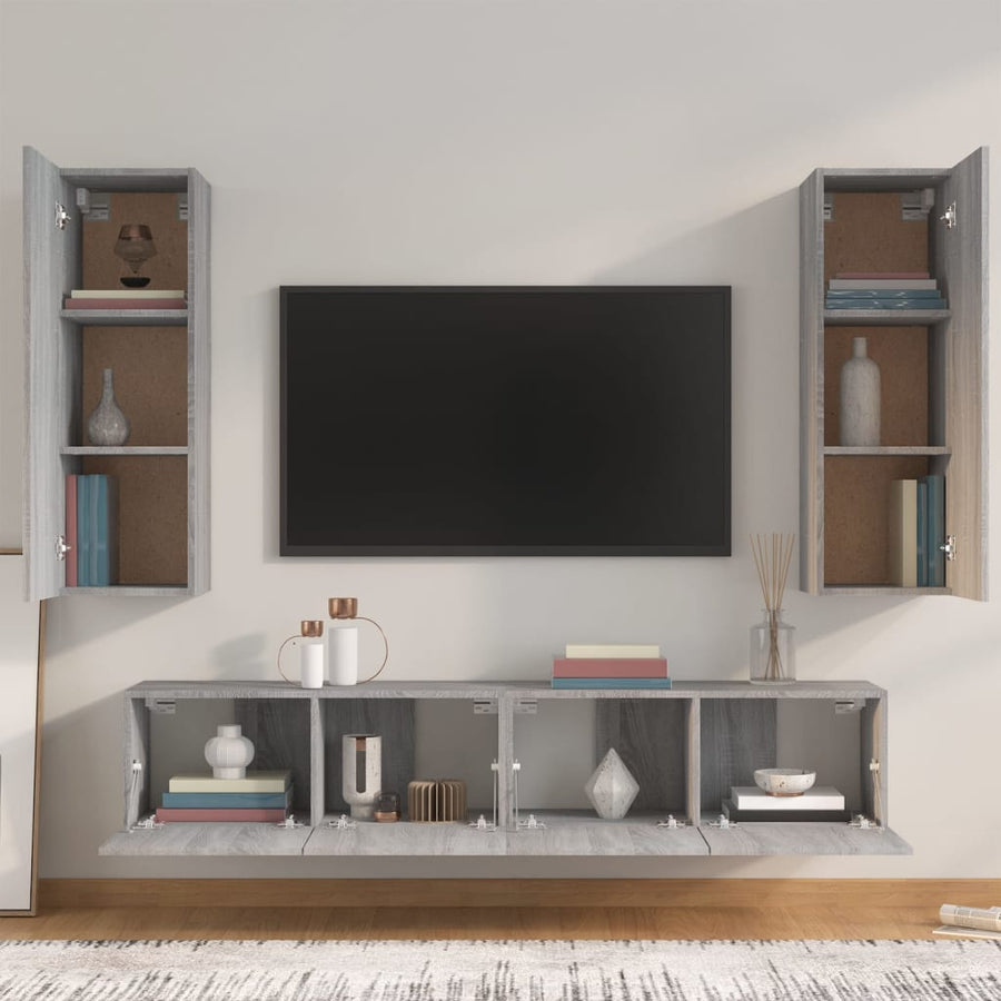 4-Delige Tv-Meubelset Bewerkt Hout Grijs Sonoma Eikenkleurig 80 x 30 x 30 cm