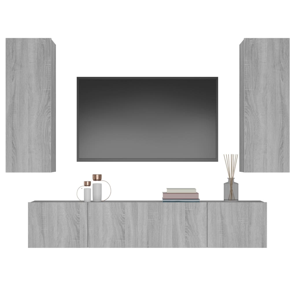 4-Delige Tv-Meubelset Bewerkt Hout Grijs Sonoma Eikenkleurig 80 x 30 x 30 cm