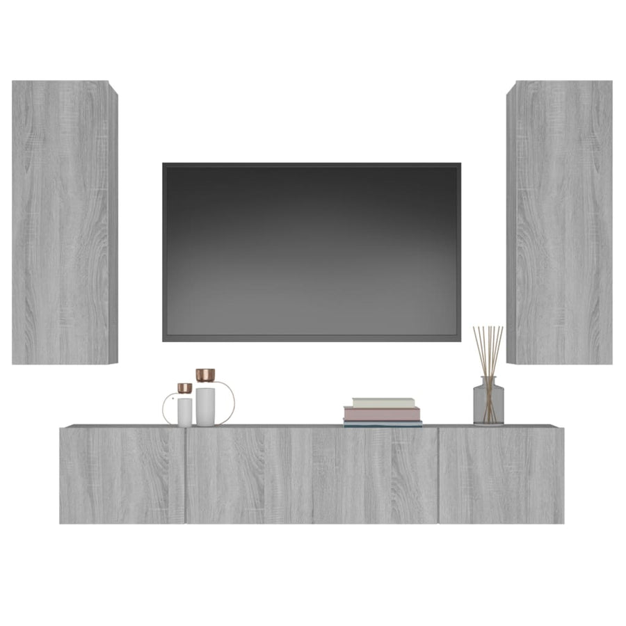 4-Delige Tv-Meubelset Bewerkt Hout Grijs Sonoma Eikenkleurig 80 x 30 x 30 cm
