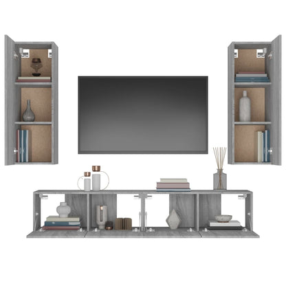 4-Delige Tv-Meubelset Bewerkt Hout Grijs Sonoma Eikenkleurig 80 x 30 x 30 cm