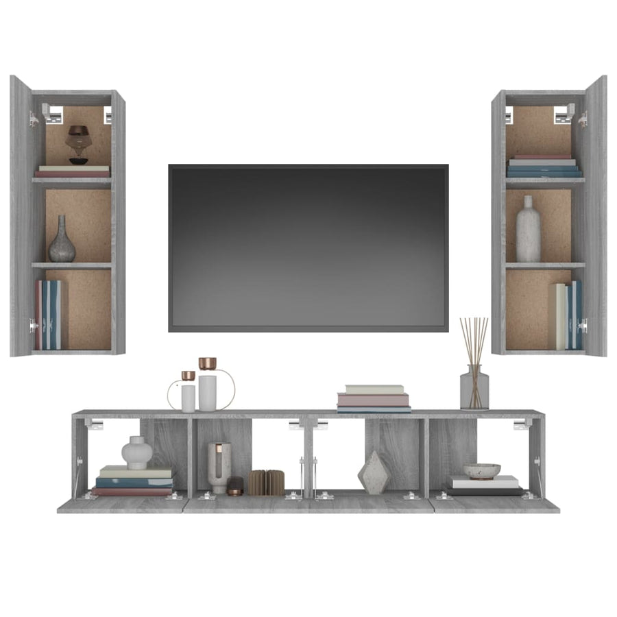 4-Delige Tv-Meubelset Bewerkt Hout Grijs Sonoma Eikenkleurig 80 x 30 x 30 cm