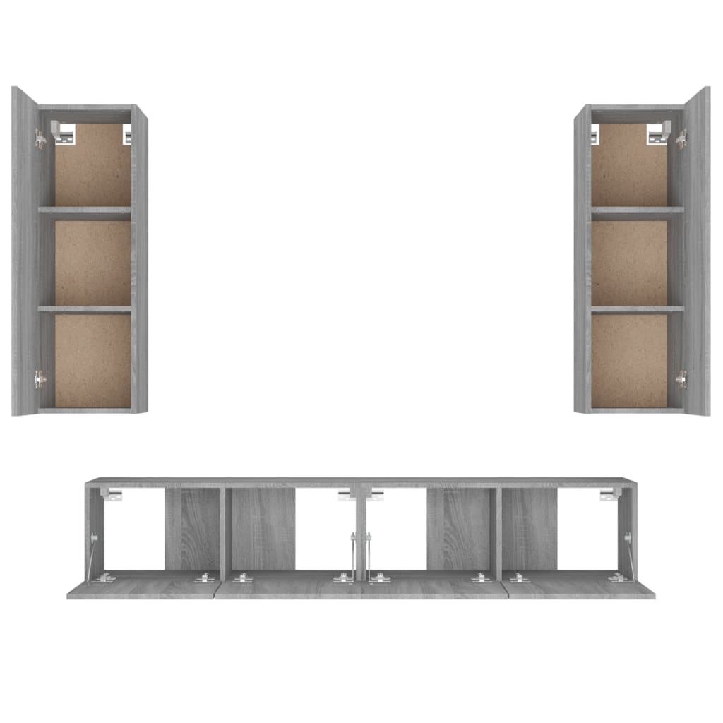 4-Delige Tv-Meubelset Bewerkt Hout Grijs Sonoma Eikenkleurig 80 x 30 x 30 cm