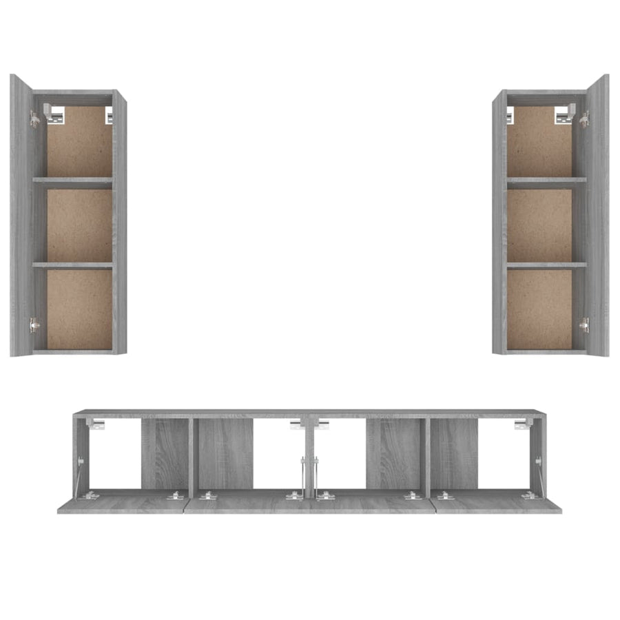 4-Delige Tv-Meubelset Bewerkt Hout Grijs Sonoma Eikenkleurig 80 x 30 x 30 cm