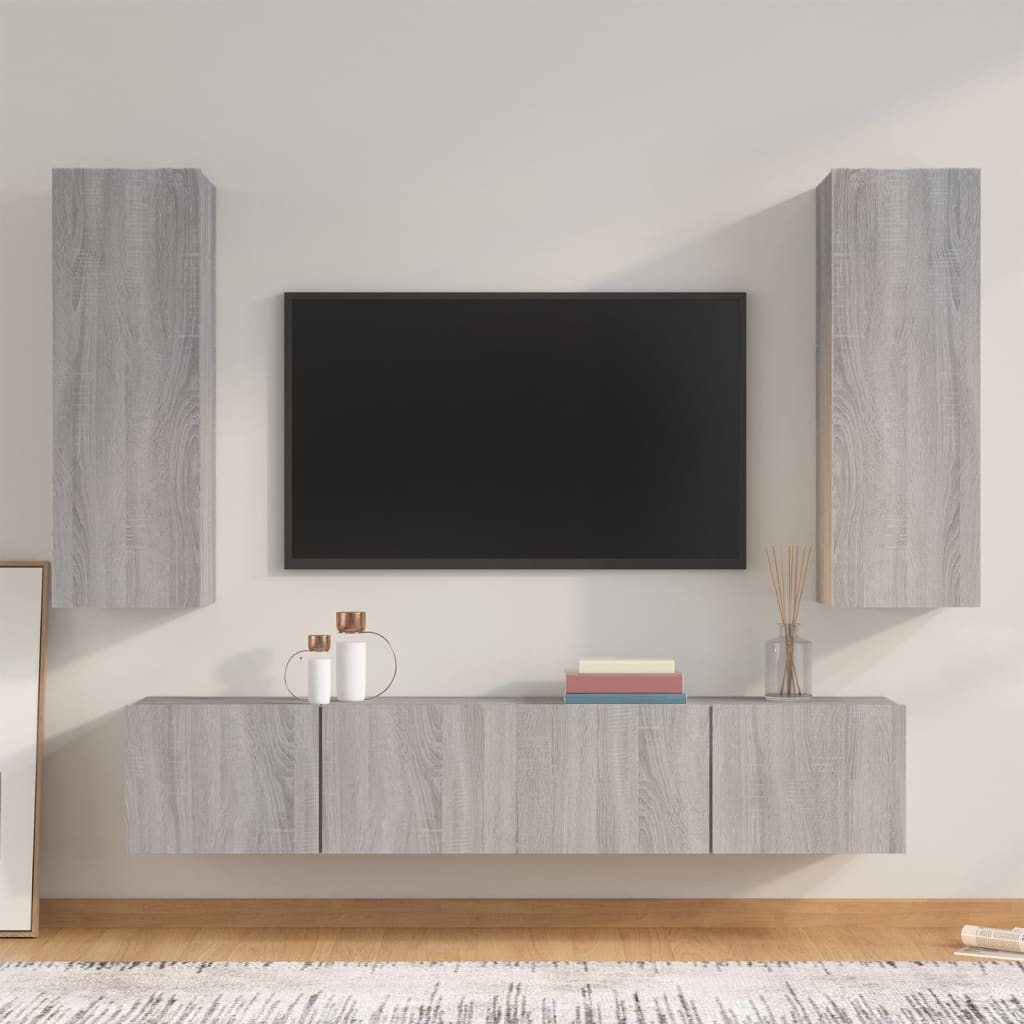 4-Delige Tv-Meubelset Bewerkt Hout Grijs Sonoma Eikenkleurig 80 x 30 x 30 cm