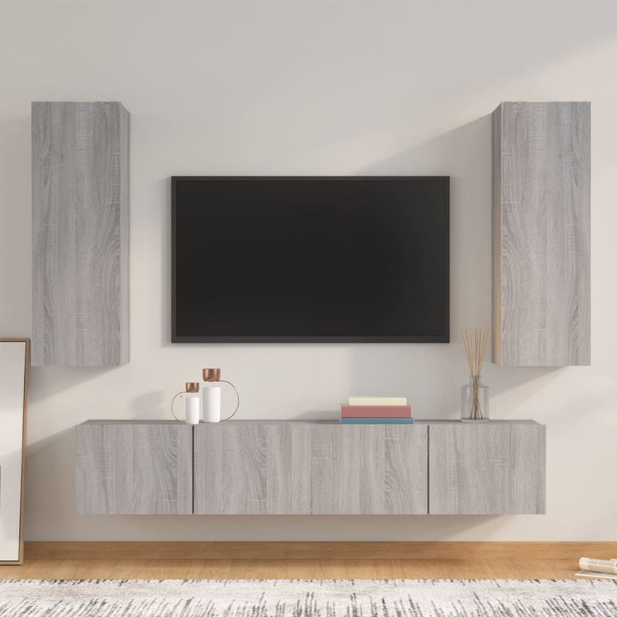 4-Delige Tv-Meubelset Bewerkt Hout Grijs Sonoma Eikenkleurig 80 x 30 x 30 cm